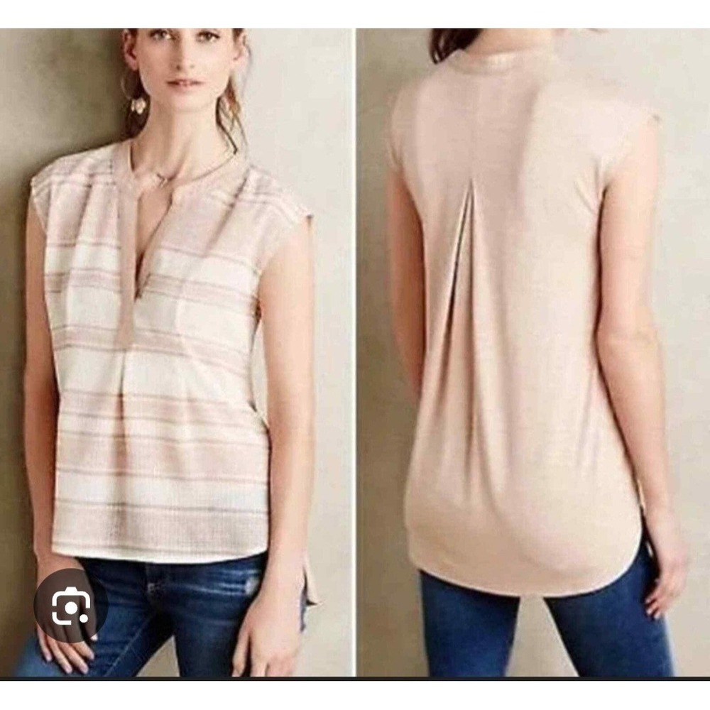 Anthropologie‎ Postmark Striped With Contrast Soft Pink Back High Low XS Whimsy